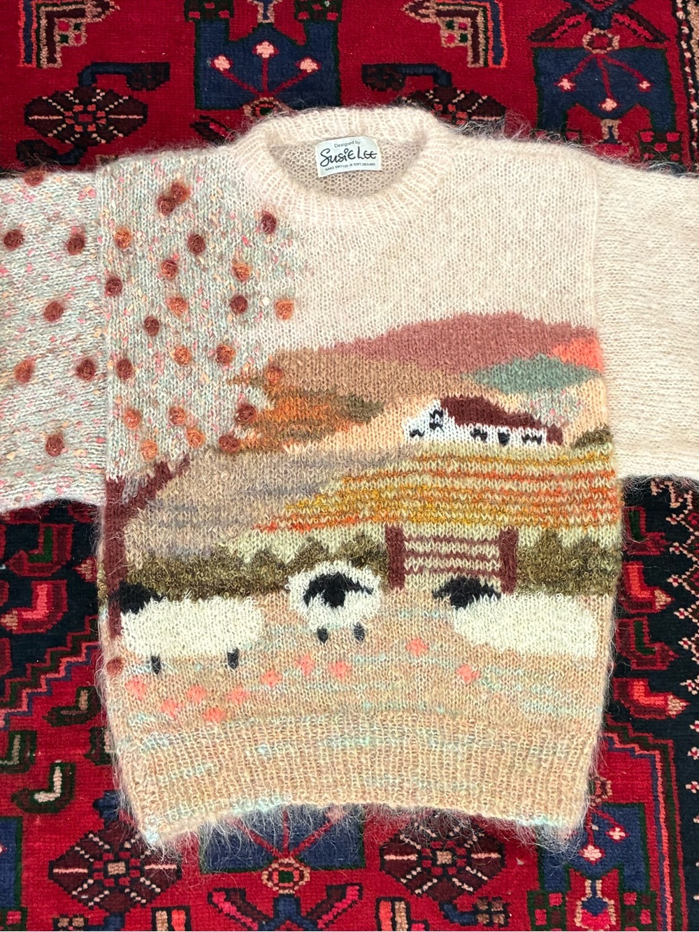 Vintage Susie Lee Sheep Landscape Pastels Mohair Sweater